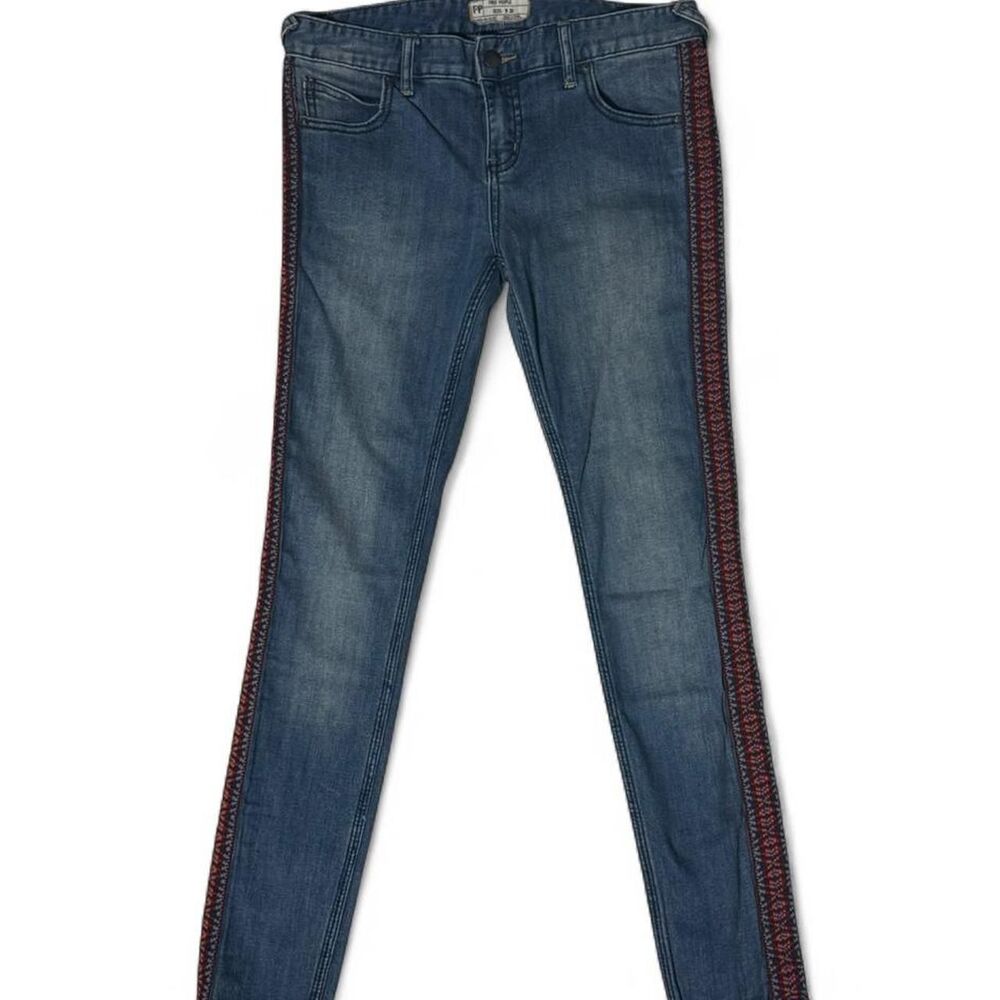 Free People Skinny Jeans Embroidered Side Detail Women’s Size 28 Denim